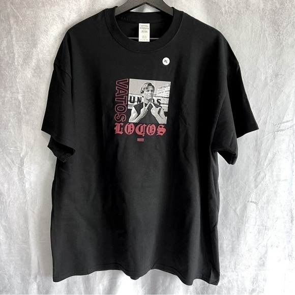 VATOS Logos Graphic Printed Black Short Sleeve Crew Neck T-Shirt Men Size XL - Picture 1 of 6